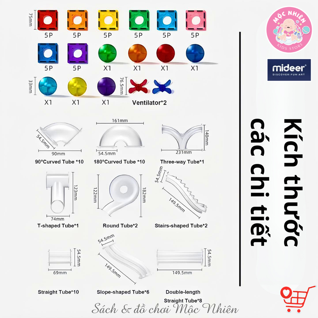 Bộ Stem thiết kế đường bóng Mideer Colorful Magnetic Tiles–Marble Run - đồ chơi nam châm cho bé MD1166