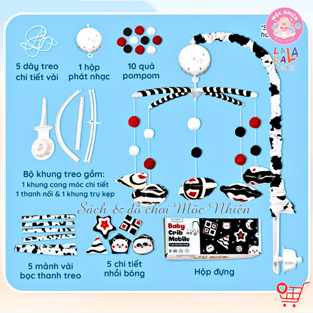 Combo Bộ Đồ chơi Treo Nôi Cũi Tự Động Quay có Phát Nhạc + 2 cục Pin tiểu 2A - Lalala baby
