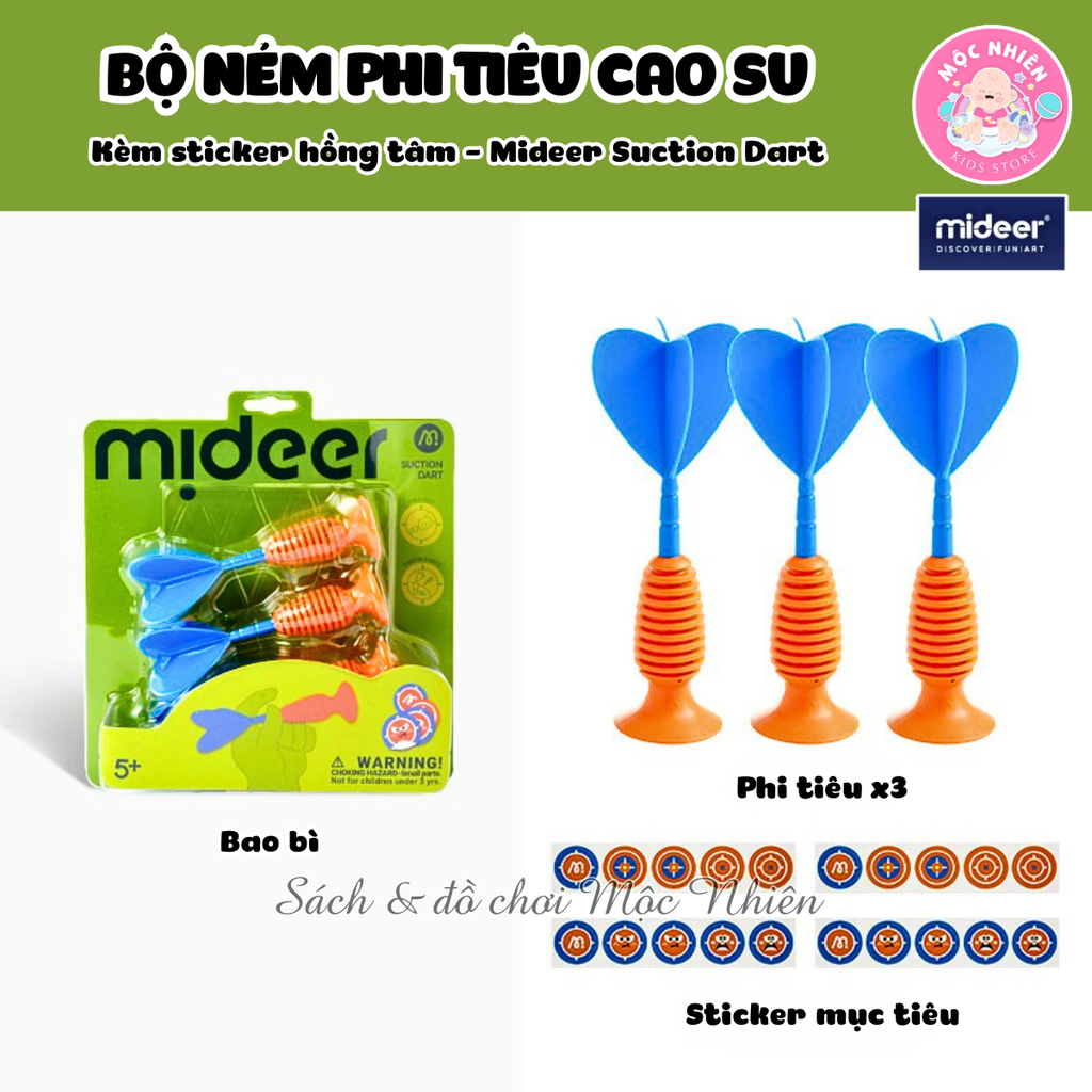 Phi tiêu cao su kèm sticker hồng tâm Mideer Suction Dart, Đồ chơi phi tiêu cho bé trai bé gái MD1439