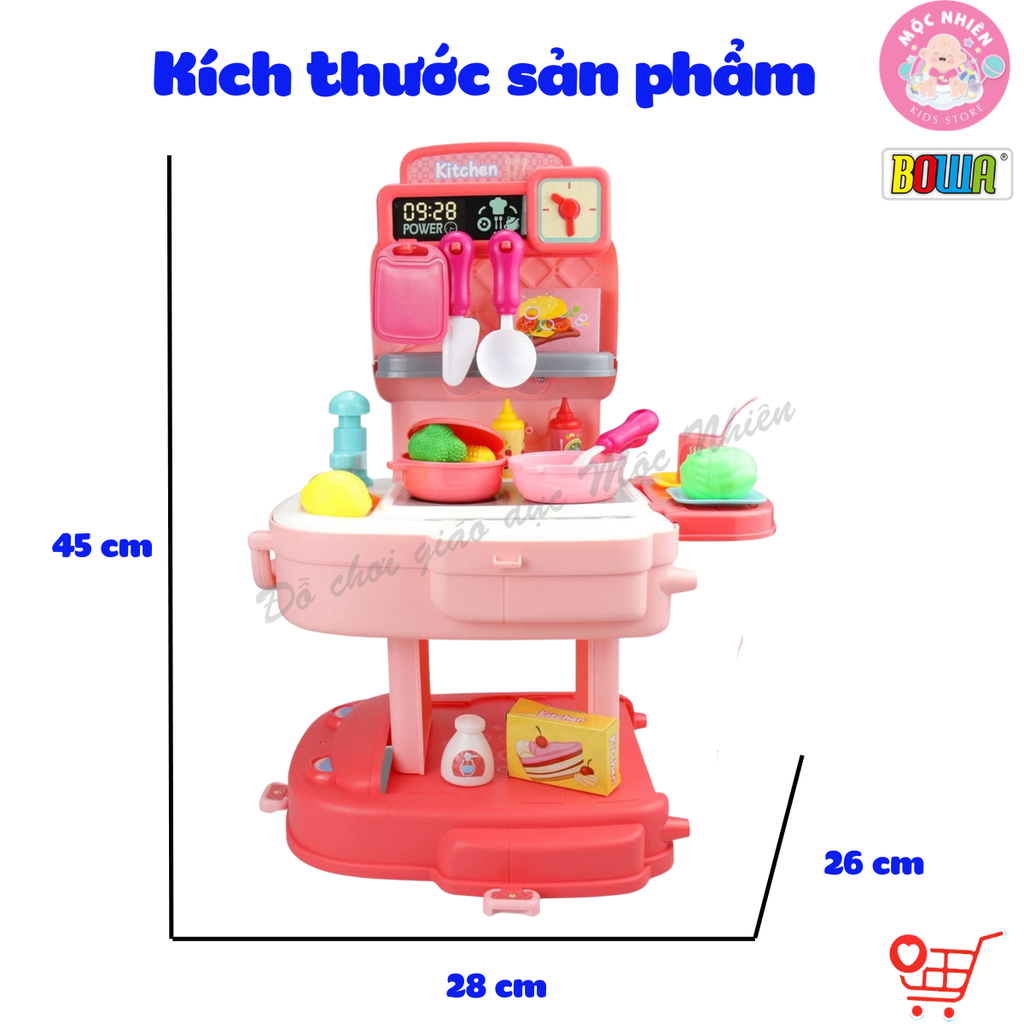 Đồ Chơi Hướng Nghiệp Nhập Vai Đầu Bếp Nấu Ăn BOWA 8777P - Cặp Nhà Bếp 34 Chi Tiết Có Lắp Vòi Nước Thật