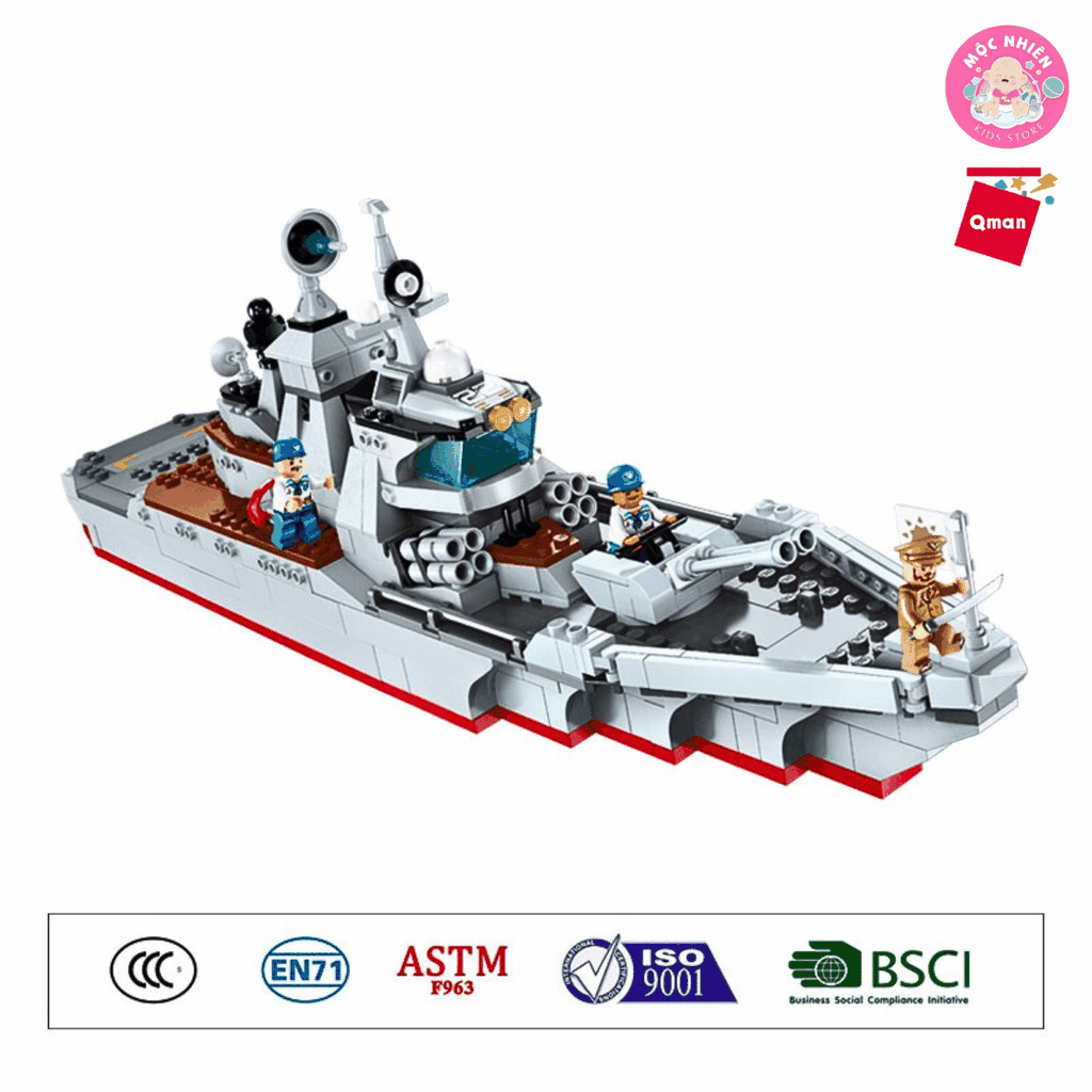 Đồ chơi lắp ráp tàu chiến quân sự Qman 1722 - Tiến quân (539 mảnh ghép) - Dành cho bé trai từ 6 tuổi
