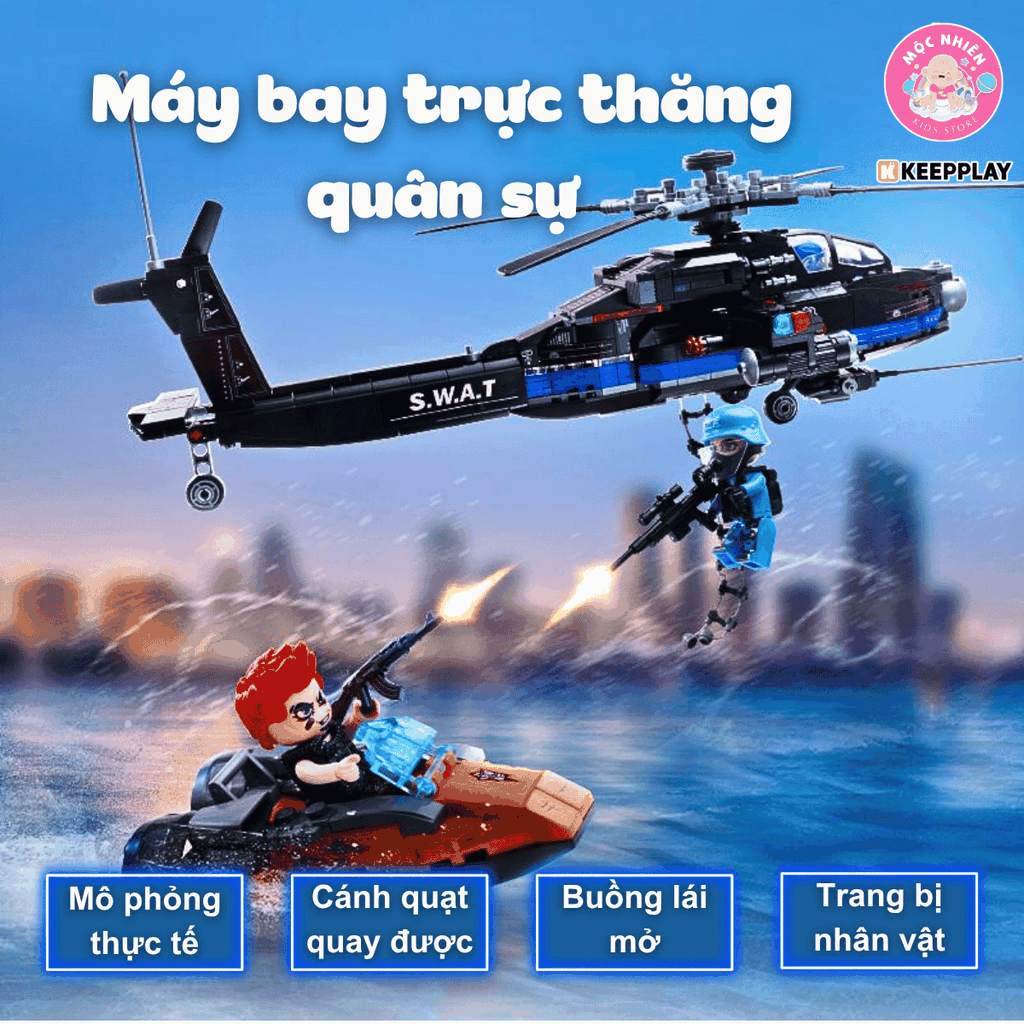Đồ chơi lắp ráp xếp hình Keepplay 11024 - Máy bay trực thăng quân sự (748 chi tiết)