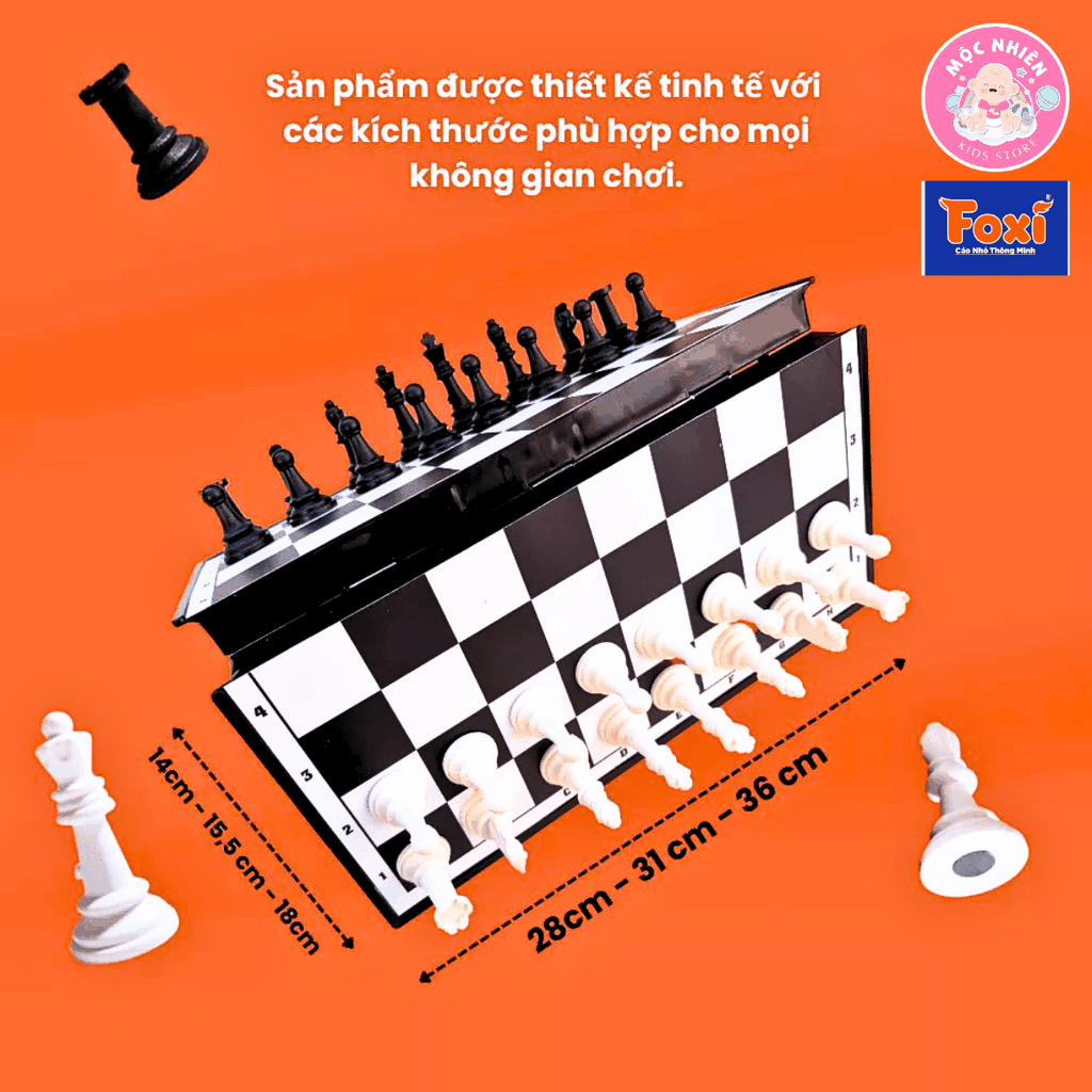 Bộ Hộp Cờ Vua Nam Châm Chess Bàn 31cm, 28cm - Hiệu Foxi - Cờ vua quốc tế kèm hộp đựng