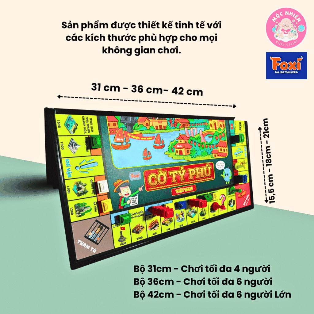Bộ Cờ Tỷ Phú Việt Nam Plus 34 tỉnh thành (có nam châm) - Chiến lược kinh doanh chơi nhóm bạn 4 và 6 người - Hiệu Foxi