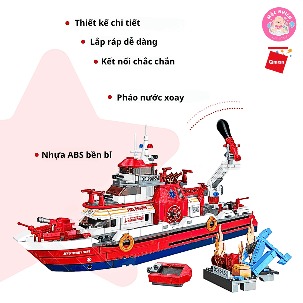 Đồ chơi lắp ráp xếp hình Qman 12028 - Tàu cứu hộ ven biển (589 chi tiết) - Dành cho bé trai từ 6 tuổi