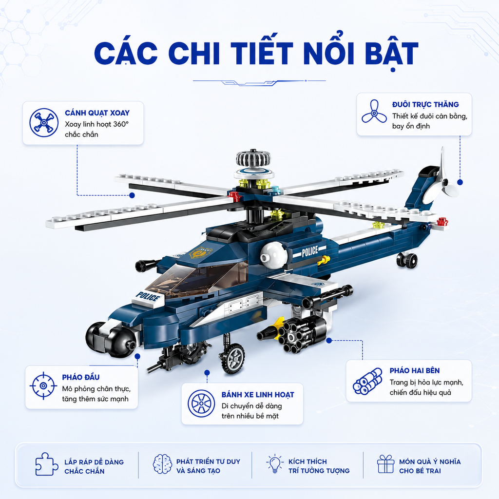 Đồ chơi lắp ráp xếp hình Qman 1801 - Trực thăng chiến đấu (381 mảnh ghép)