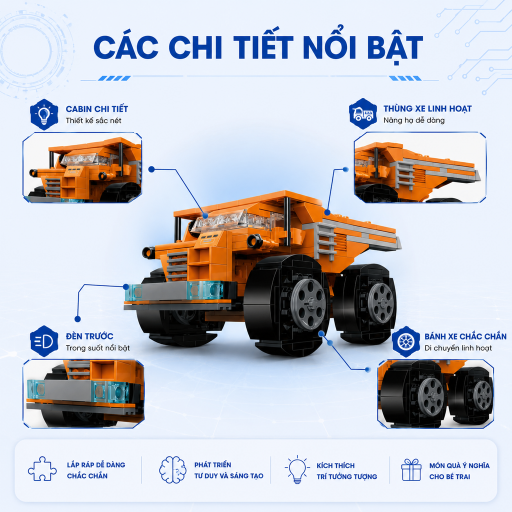 Đồ chơi xếp hình Qman 42204 - Xe xây dựng/ Xe vận tải hạng nặng (463 chi tiết)
