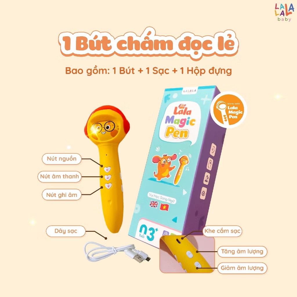 Bút Chấm Đọc Lala Magic Pen Song Ngữ Anh Việt - Đồ Chơi Âm Thanh Tích Hợp Đa Chức Năng kèm Thu Âm Cho Bé - Lalala baby