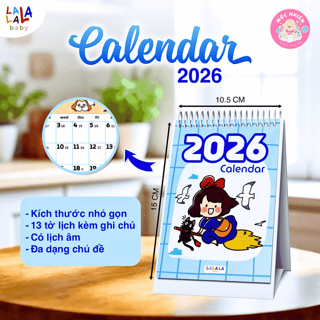 Lịch để bàn 2026 có lịch âm mini kèm ghi chú cute Calendar (nhiều mẫu) - Lalala baby