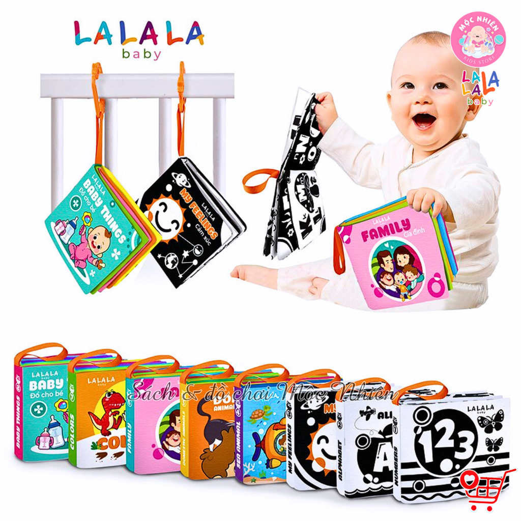 Combo 08 Cuốn Sách Vải Mini Song Ngữ Đa Giác Quan Cho Bé Sơ Sinh Size Mini 11x12cm - Lalala Baby (0-12 tháng)