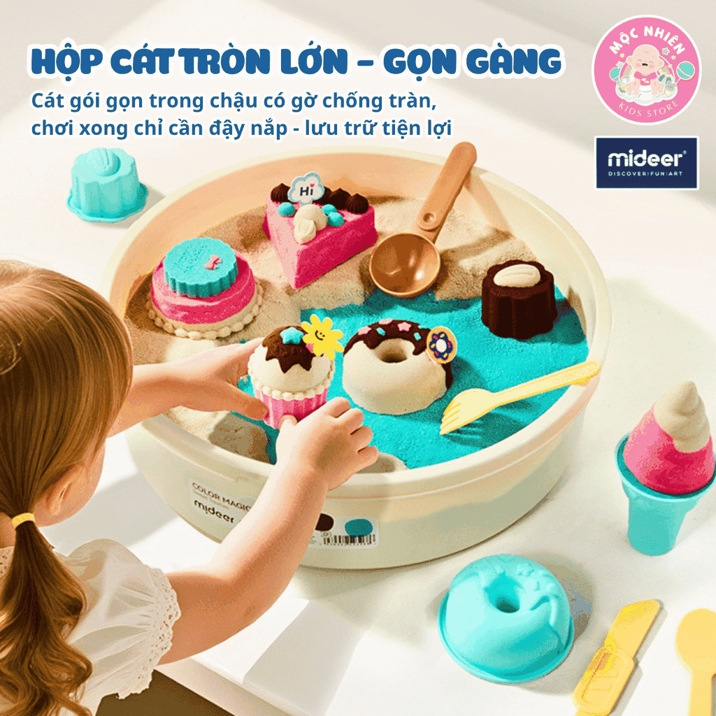 Đồ chơi Cát động lực Mideer kèm dụng cụ tạo hình thủ công làm bánh cho bé cao cấp Color Magic Sand (MD4326)