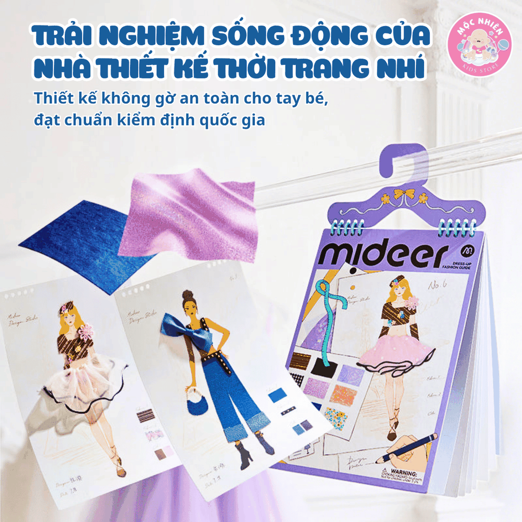 Sổ tay thiết kế thời trang Mideer kèm vải - Đồ chơi cho bé gái Dress-up Fashion Guide MD2348