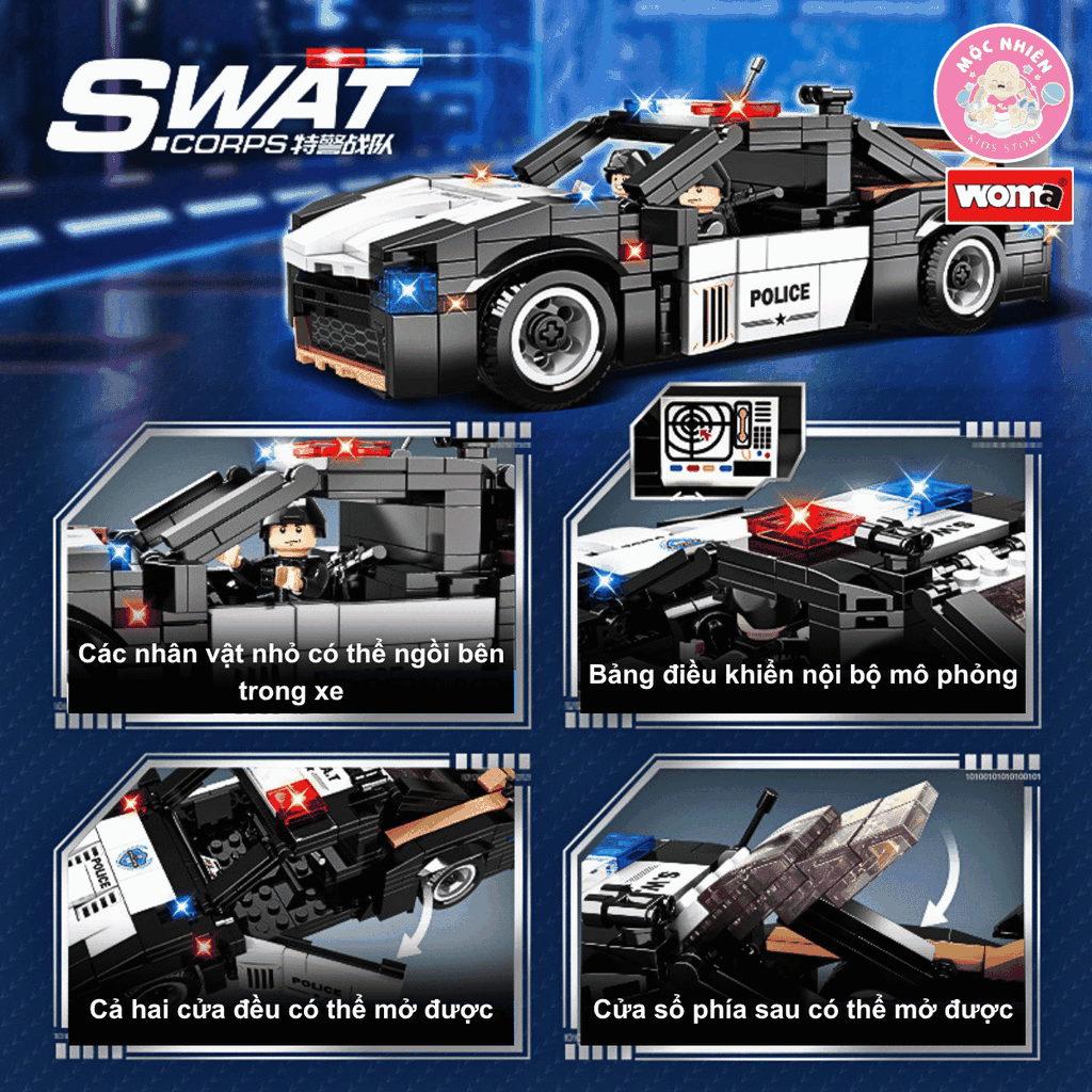 Đồ chơi lắp ráp xếp hình 2 trong 1 Woma C5022 - Xe cảnh sát biến hình Robot SWAT (431 chi tiết)