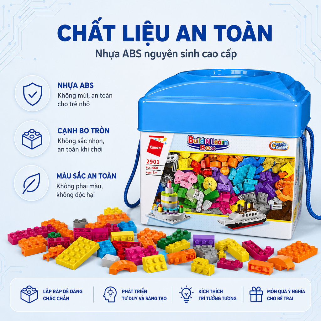 Đồ Chơi Lắp Ráp Xếp Hình Qman 2901 - Hộp Gạch Sáng Tạo Cơ Bản (460 Mảnh Ghép) - Dành cho bé từ 6 tuổi