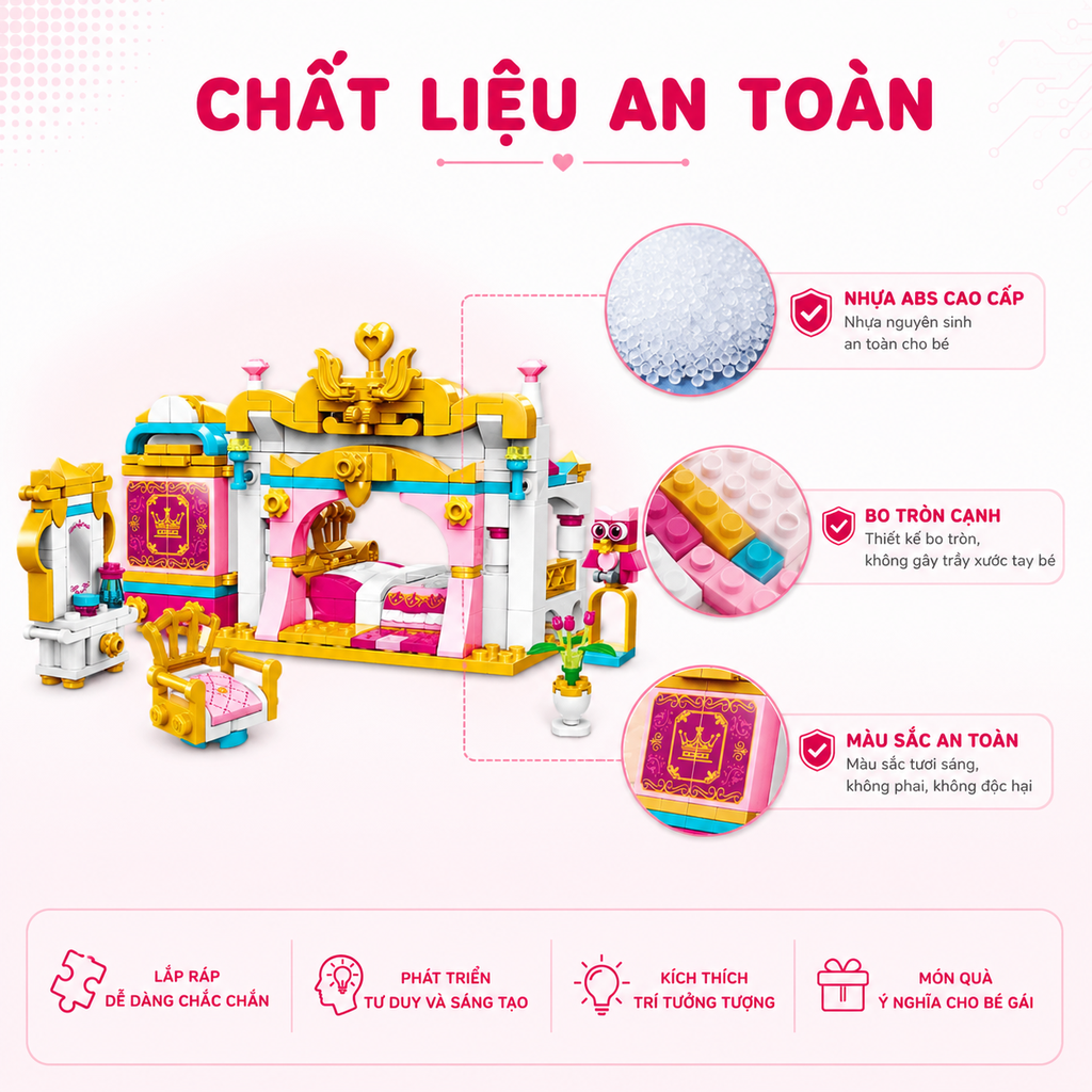Đồ chơi lắp ráp xếp hình Qman 32012 - Căn phòng công chúa (282 mảnh ghép) - Dành cho bé gái trên 6 tuổi