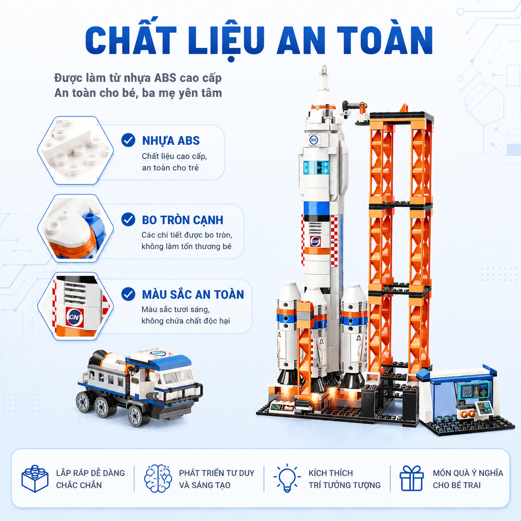 Đồ chơi lắp ráp, xếp hình Qman 1140 - Vụ phóng tàu không gian - Bộ lớn 632 mảnh ghép
