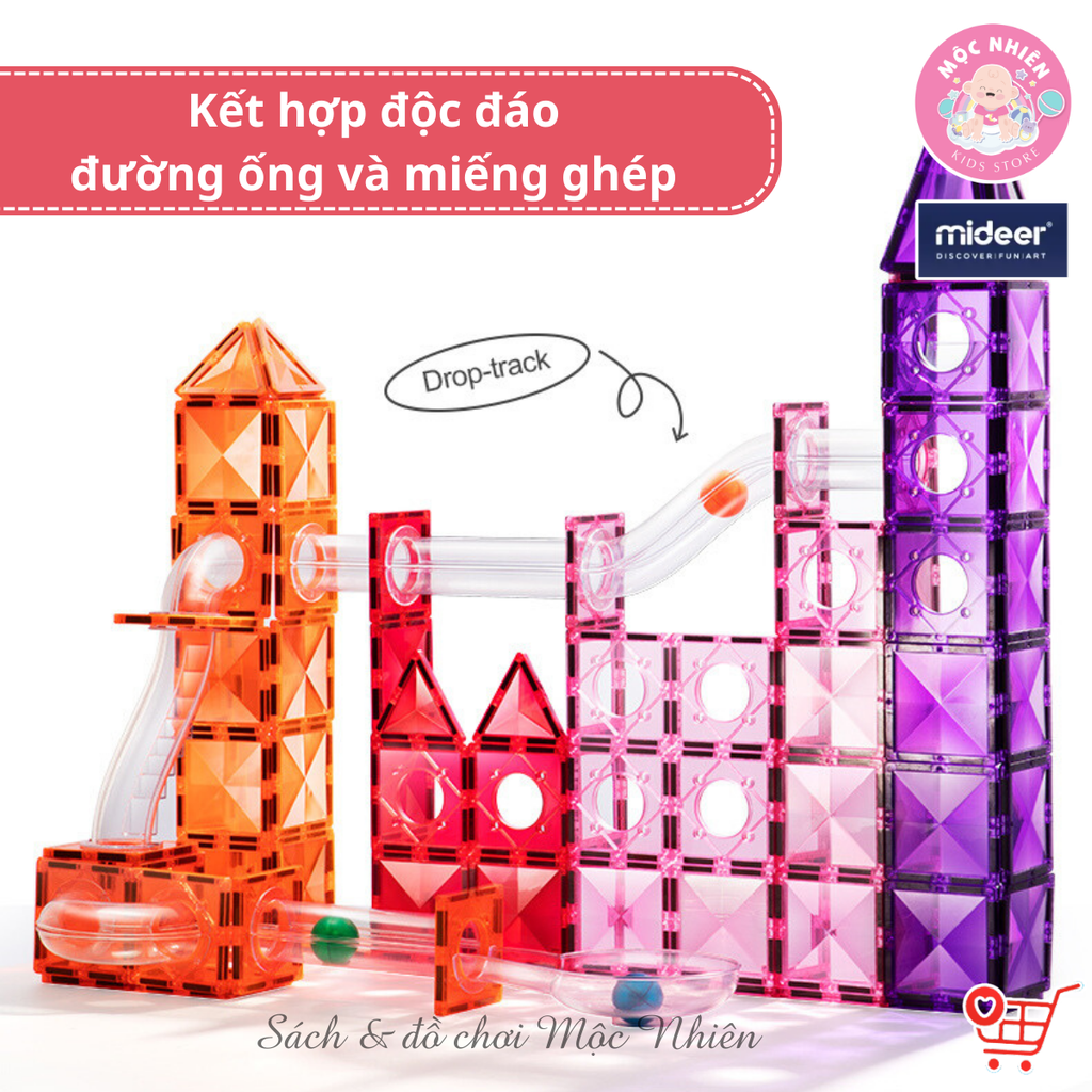 Bộ Stem thiết kế đường bóng Mideer Colorful Magnetic Tiles–Marble Run - đồ chơi nam châm cho bé MD1166