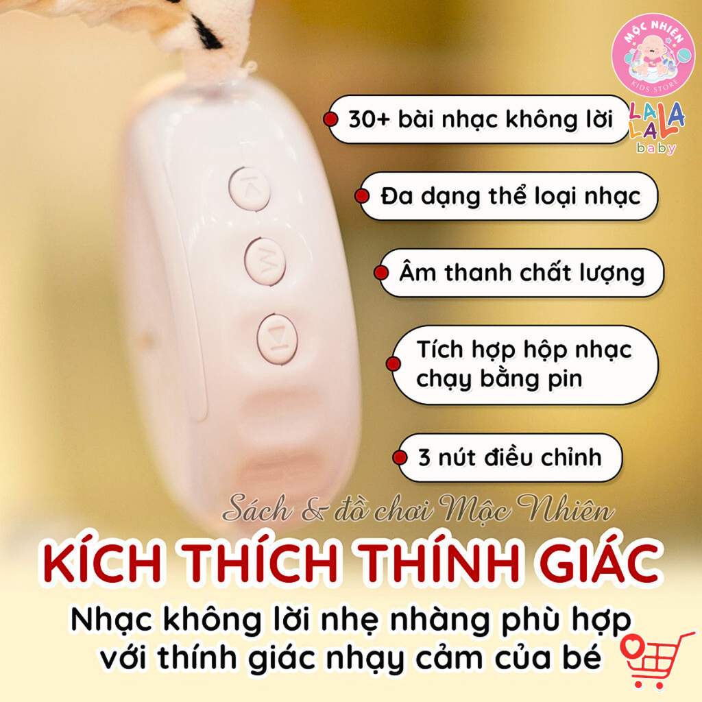 Combo Bộ Đồ chơi Treo Nôi Cũi Tự Động Quay có Phát Nhạc + 2 cục Pin tiểu 2A - Lalala baby