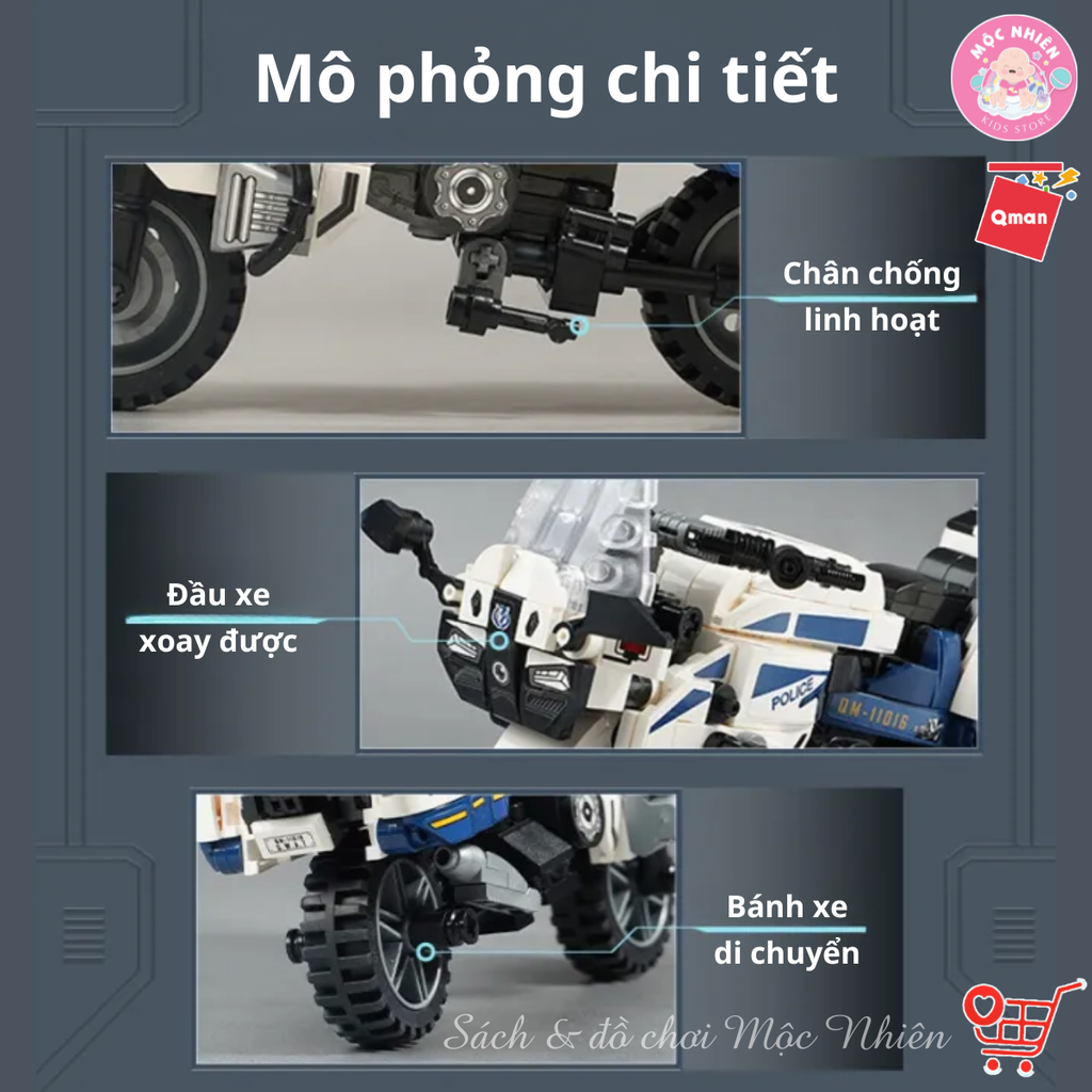 Đồ chơi lắp ráp xếp hình Qman 11016 - Mô tô cảnh sát (395 chi tiết) - Dành cho bé từ 6 tuổi