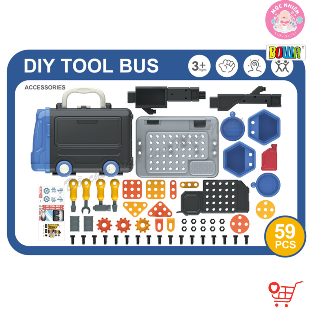 Đồ chơi nhập vai Bowa 8071 - Xe buýt công cụ kỹ sư 59 chi tiết