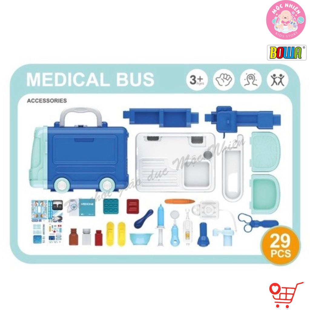 Đồ chơi nhập vai Bowa 8074 - Xe buýt y tế 29 chi tiết
