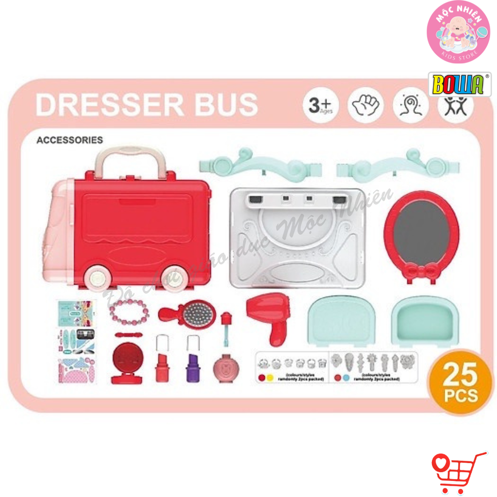 Đồ chơi nhập vai Bowa 8078 - Xe buýt trang điểm 25 chi tiết
