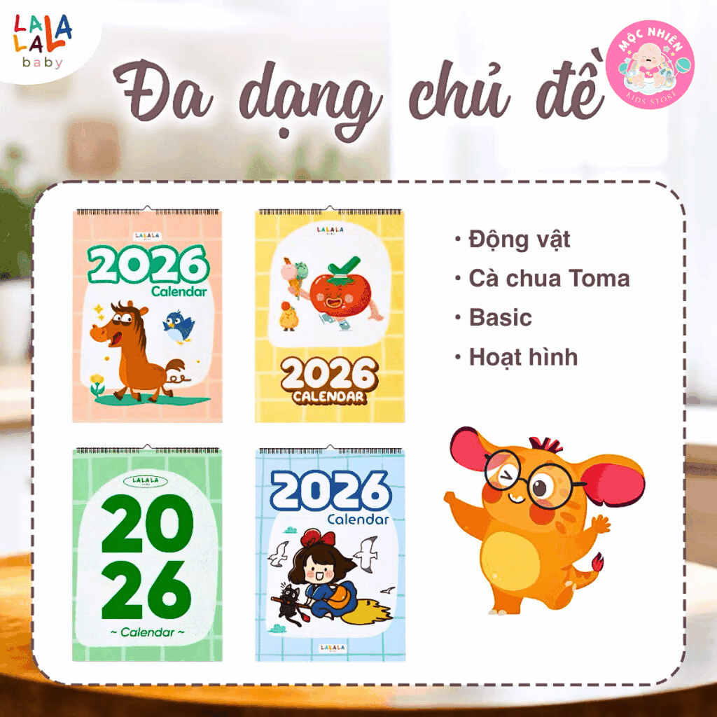 Lịch để bàn 2026 có lịch âm mini kèm ghi chú cute Calendar (nhiều mẫu) - Lalala baby