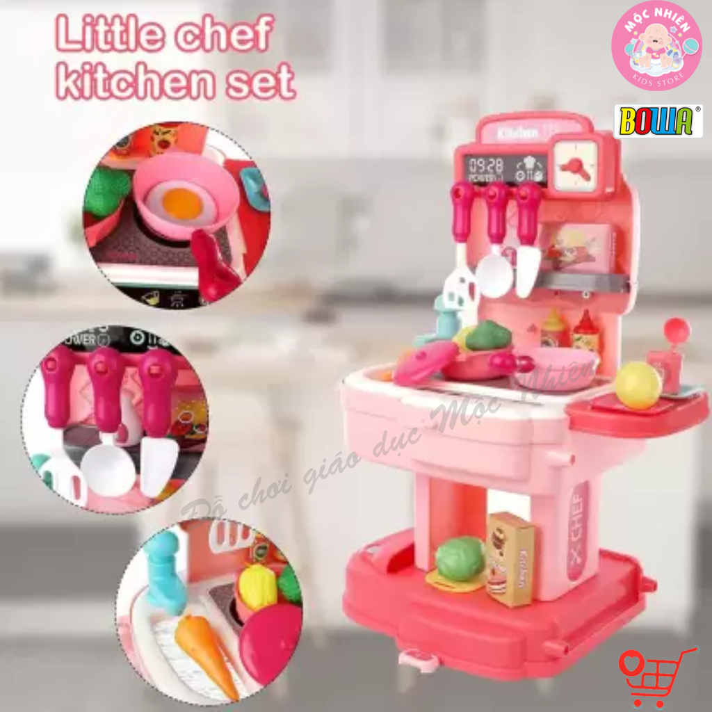 Đồ Chơi Hướng Nghiệp Nhập Vai Đầu Bếp Nấu Ăn BOWA 8777P - Cặp Nhà Bếp 34 Chi Tiết Có Lắp Vòi Nước Thật