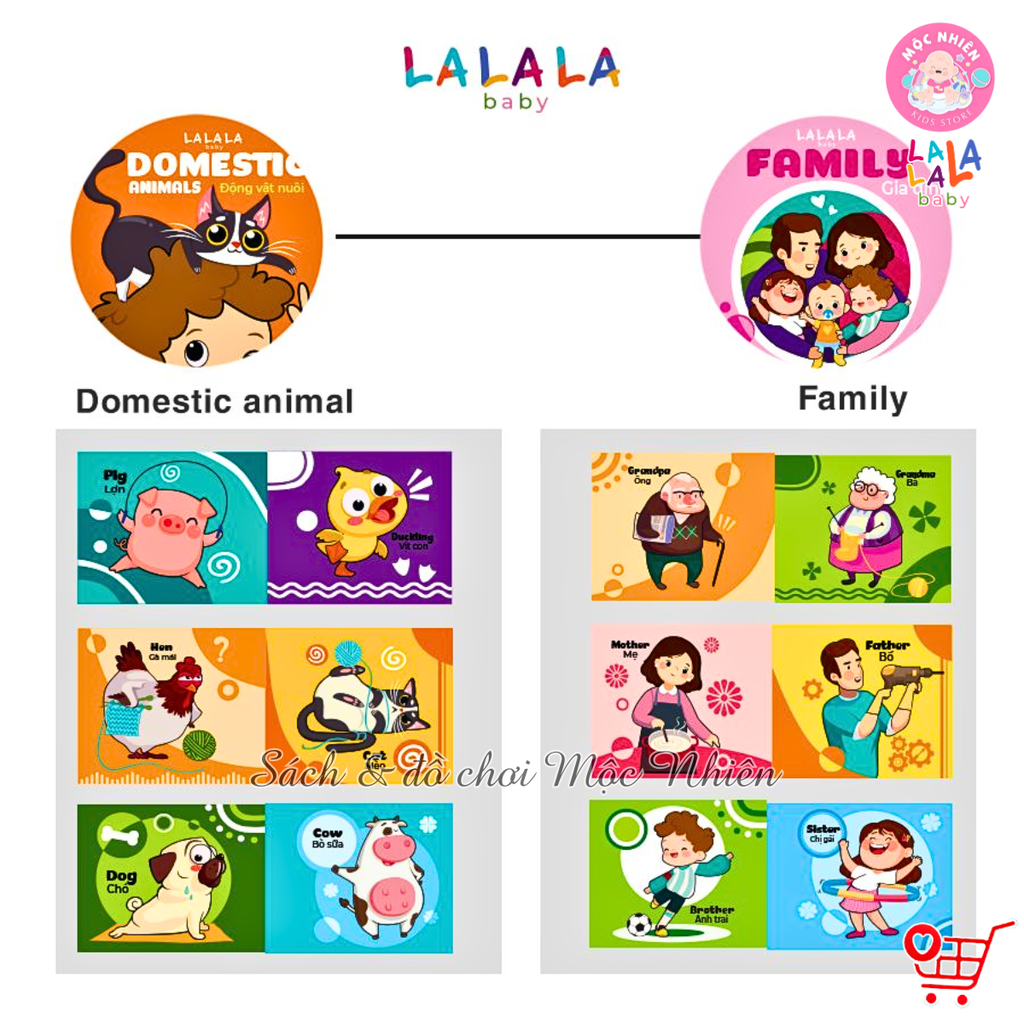 Combo 08 Cuốn Sách Vải Mini Song Ngữ Đa Giác Quan Cho Bé Sơ Sinh Size Mini 11x12cm - Lalala Baby (0-12 tháng)