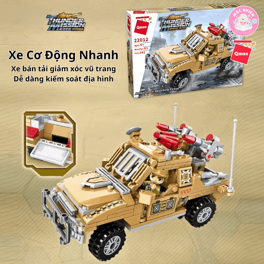 Đồ Chơi Lắp Ráp Qman 22012 - Xe Quân Sự Cơ Động Nhanh (281 Mảnh Ghép) Dành Cho Bé Trai Trên 6 Tuổi