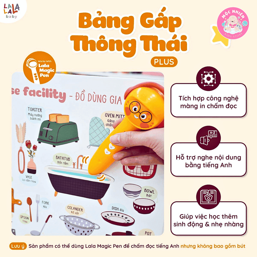 Bảng gấp thông thái PLUS có tích hợp công nghệ đọc với bút chấm đọc Lala magic pen của Lalala baby