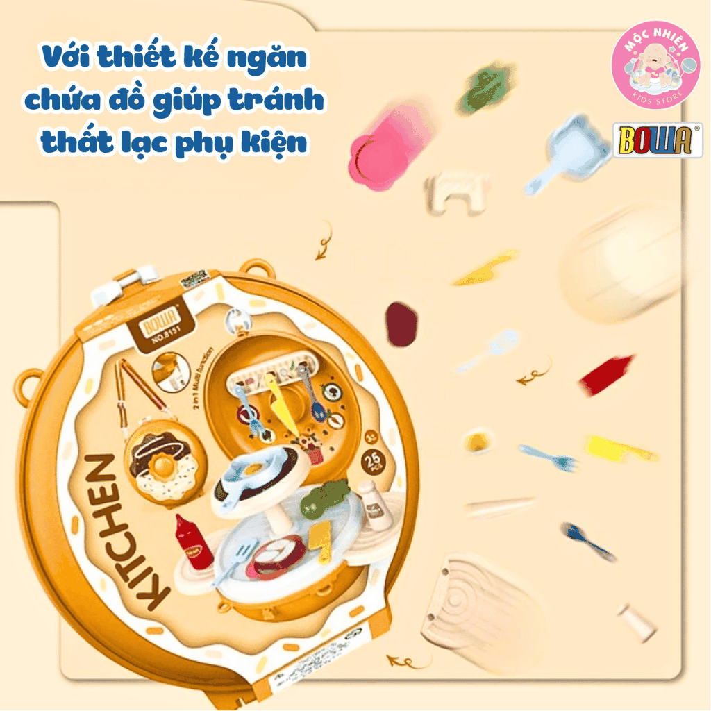 Đồ chơi nhập vai Bowa 8151 - Túi đeo nấu ăn 25 chi tiết