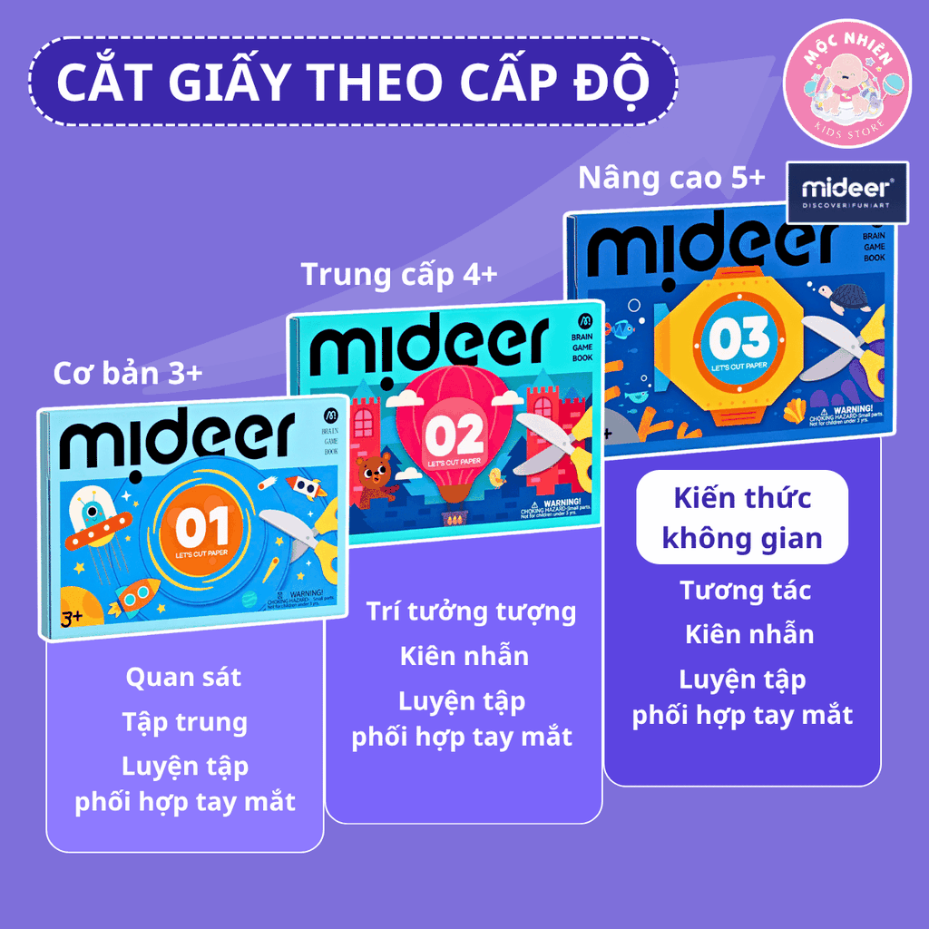 Combo 03 bộ cắt giấy thủ công Lets Cut Paper Mideer 03 cấp độ