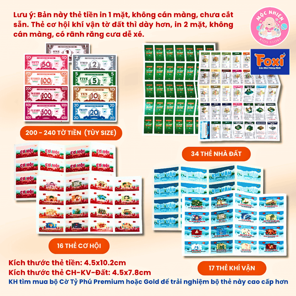 Bộ Cờ Tỷ Phú Việt Nam Plus 34 tỉnh thành (có nam châm) - Chiến lược kinh doanh chơi nhóm bạn 4 và 6 người - Hiệu Foxi