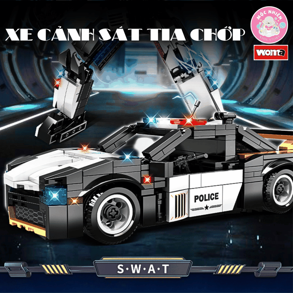 Đồ chơi lắp ráp xếp hình 2 trong 1 Woma C5022 - Xe cảnh sát biến hình Robot SWAT (431 chi tiết)