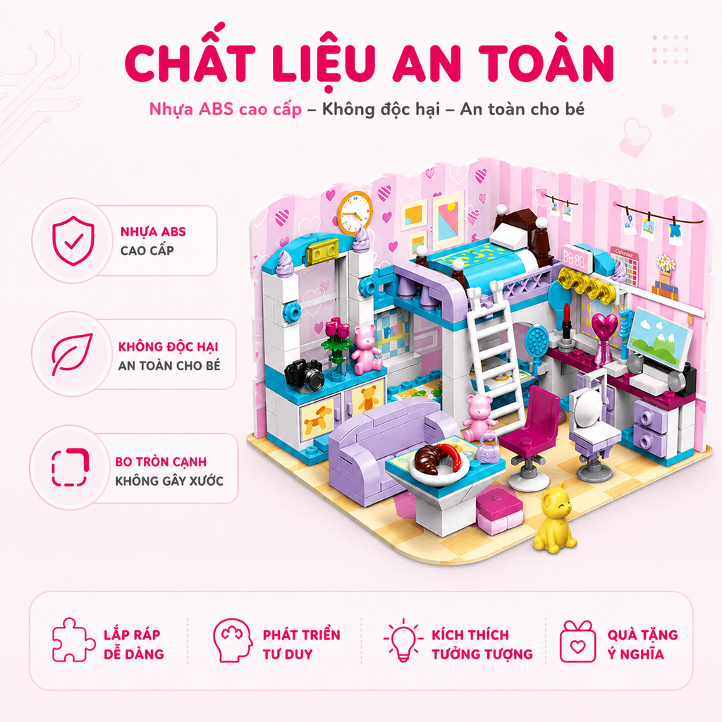 Đồ chơi lắp ráp Qman 4801 - Phòng của bé gái (194 mảnh ghép) - Dành cho bé từ 6 tuổi