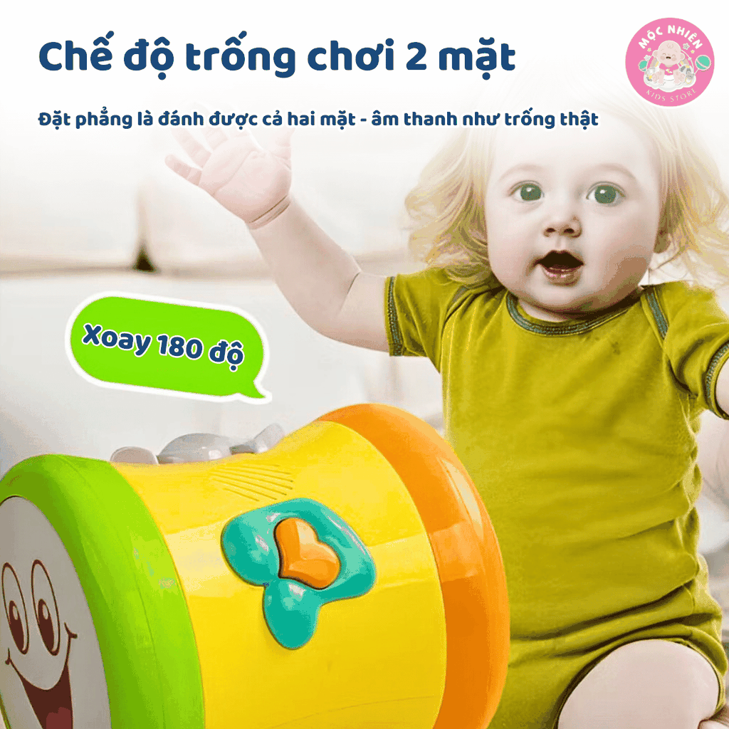 Trống đồ chơi hai mặt phát nhạc cho bé Goodway Drum GW3501C, Đồ Chơi Âm Nhạc An Toàn Cho Bé Từ 12 Tháng Tuổi