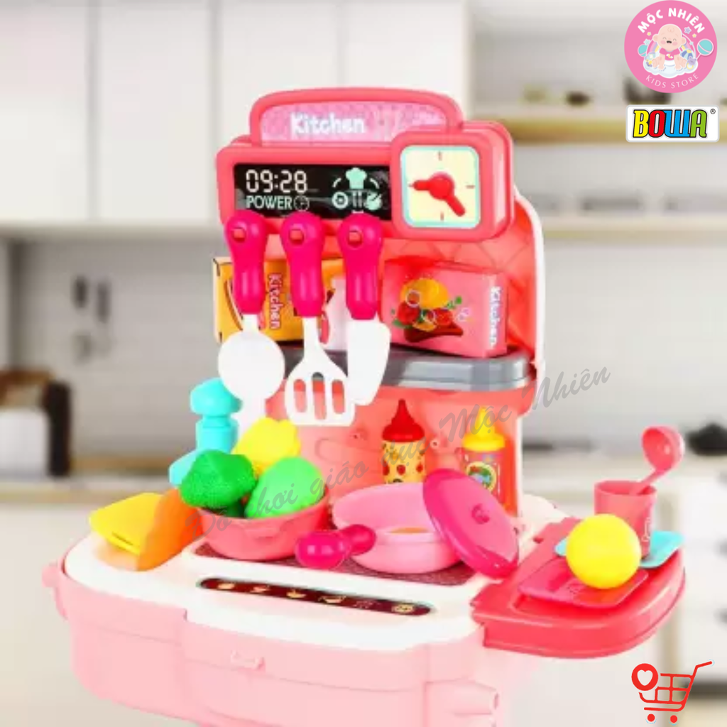 Đồ Chơi Hướng Nghiệp Nhập Vai Đầu Bếp Nấu Ăn BOWA 8777P - Cặp Nhà Bếp 34 Chi Tiết Có Lắp Vòi Nước Thật