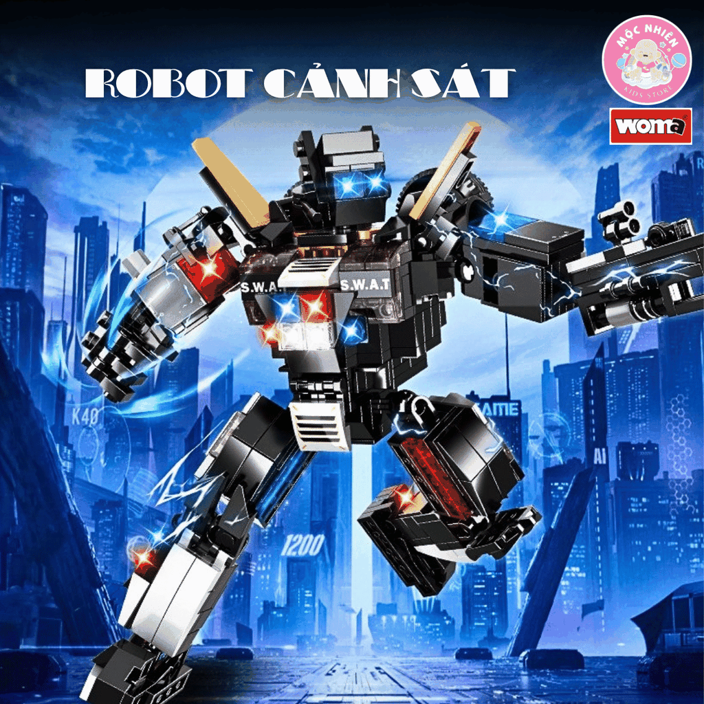 Đồ chơi lắp ráp xếp hình 2 trong 1 Woma C5022 - Xe cảnh sát biến hình Robot SWAT (431 chi tiết)
