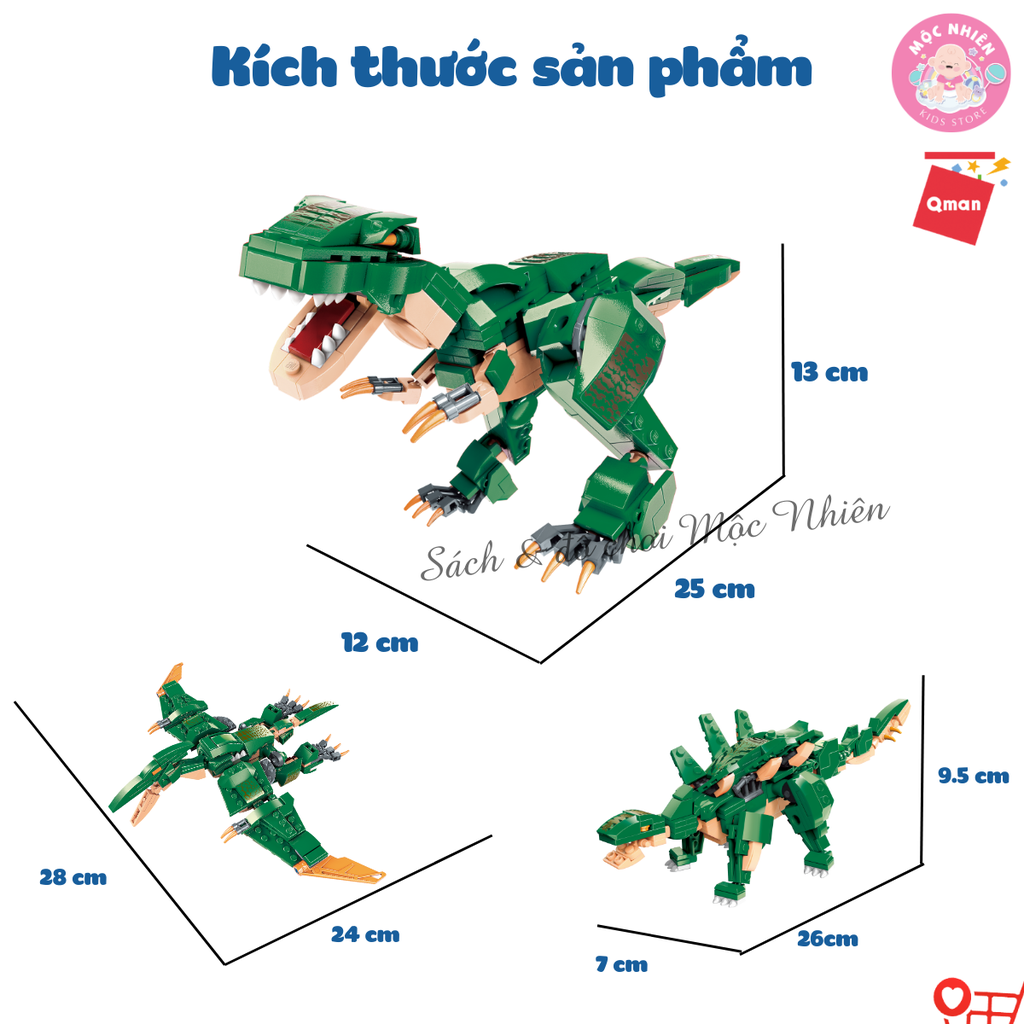 Đồ chơi lắp ráp xếp hình Qman W42106 - Khủng long biến hình màu xanh