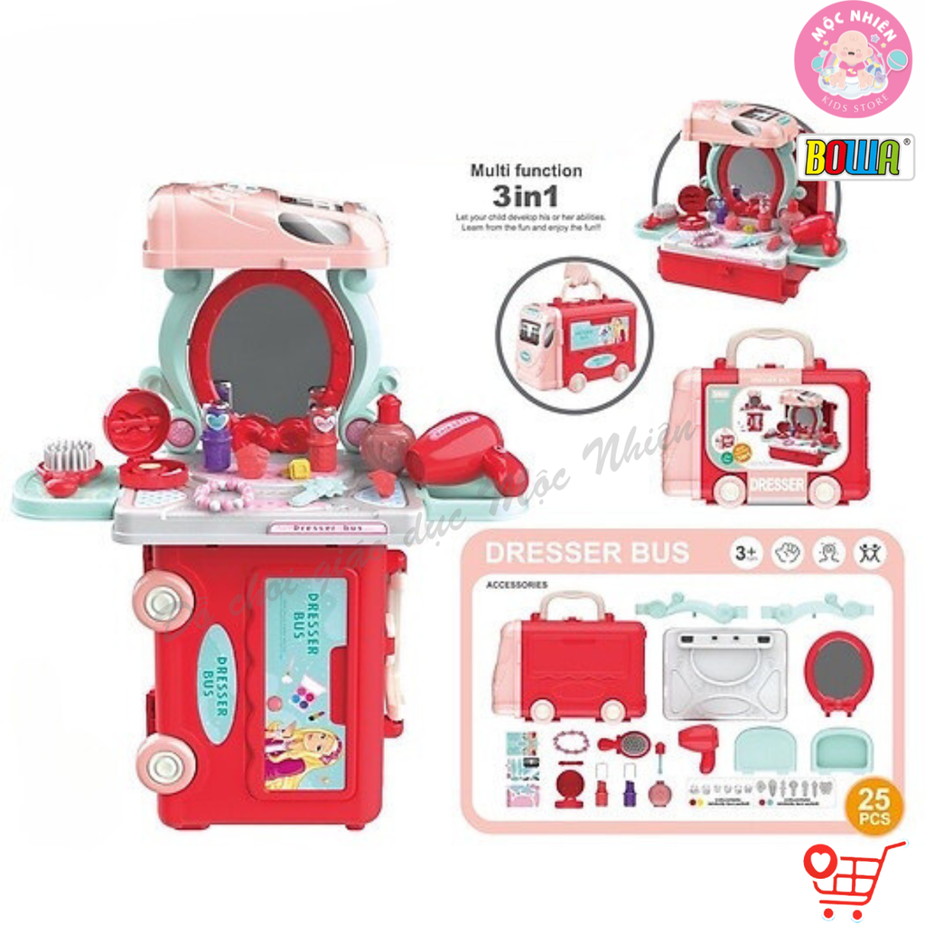 Đồ chơi nhập vai Bowa 8078 - Xe buýt trang điểm 25 chi tiết