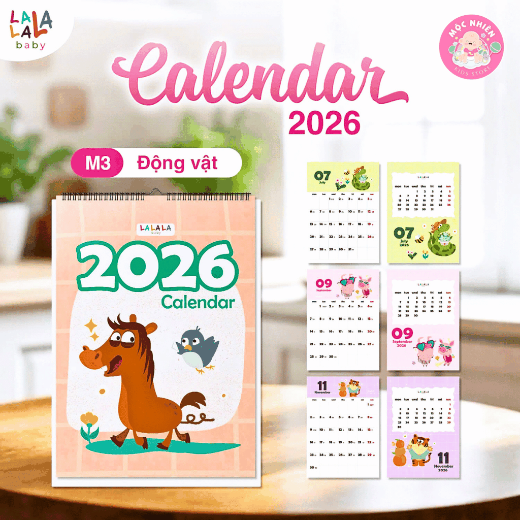 Lịch để bàn 2026 có lịch âm mini kèm ghi chú cute Calendar (nhiều mẫu) - Lalala baby