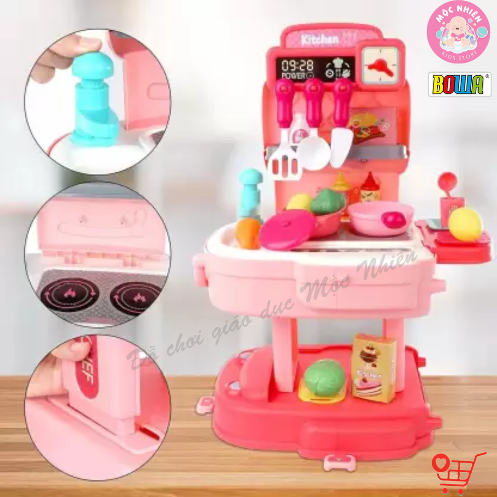 Đồ Chơi Hướng Nghiệp Nhập Vai Đầu Bếp Nấu Ăn BOWA 8777P - Cặp Nhà Bếp 34 Chi Tiết Có Lắp Vòi Nước Thật