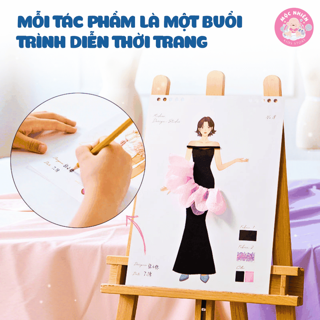 Sổ tay thiết kế thời trang Mideer kèm vải - Đồ chơi cho bé gái Dress-up Fashion Guide MD2348