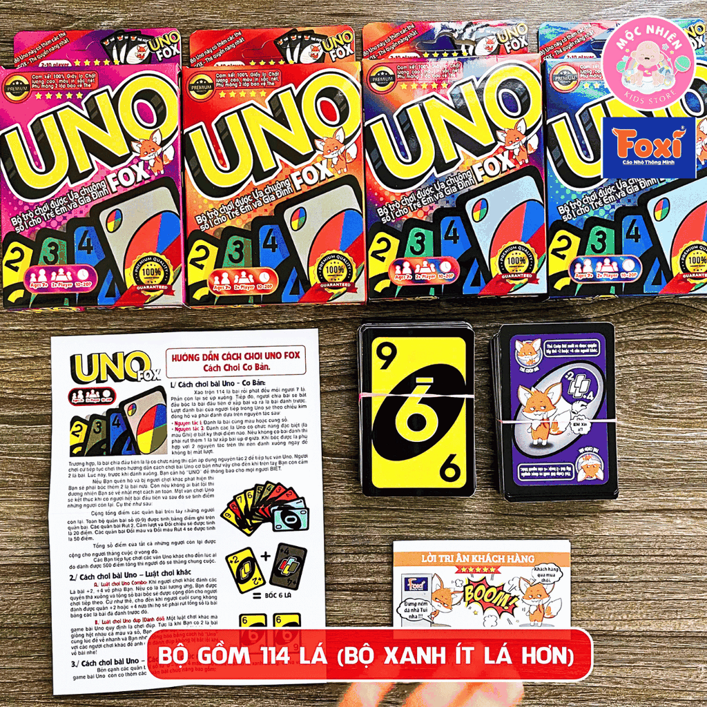 Bộ bài Boardgame - Uno Fox hiệu Foxi - UNO cao cấp-trò chơi thẻ bài siêu hay cuốn hút-gắn kết bạn bè gia đình
