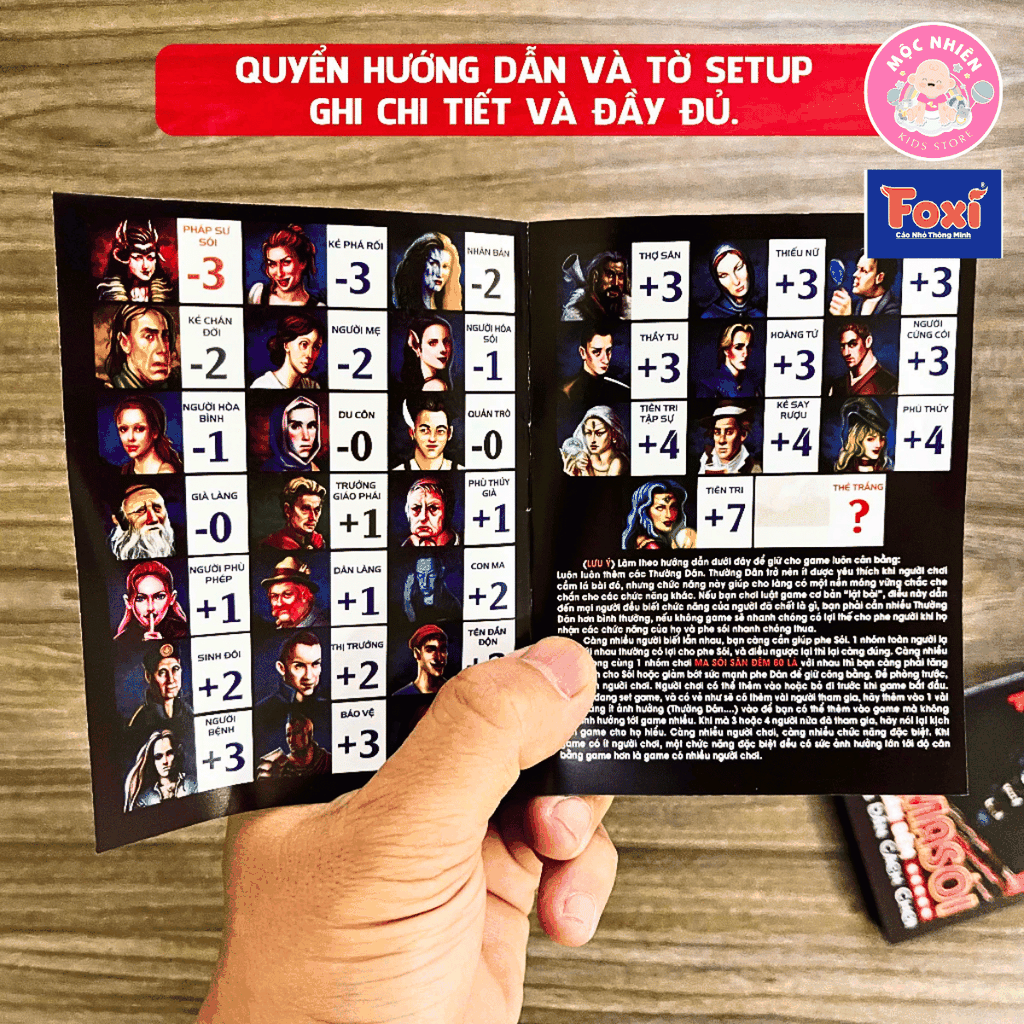 Board game Bài Ma Sói Săn Đêm Việt hóa Foxi - Werewoft-80 lá-78 lá tặng 2 thẻ mở rộng - Thẻ in siêu dày