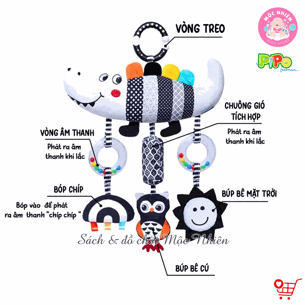 Đồ chơi treo nôi cũi xe đẩy bằng vải bông có âm thanh leng keng cho bé sơ sinh - Pipovietnam