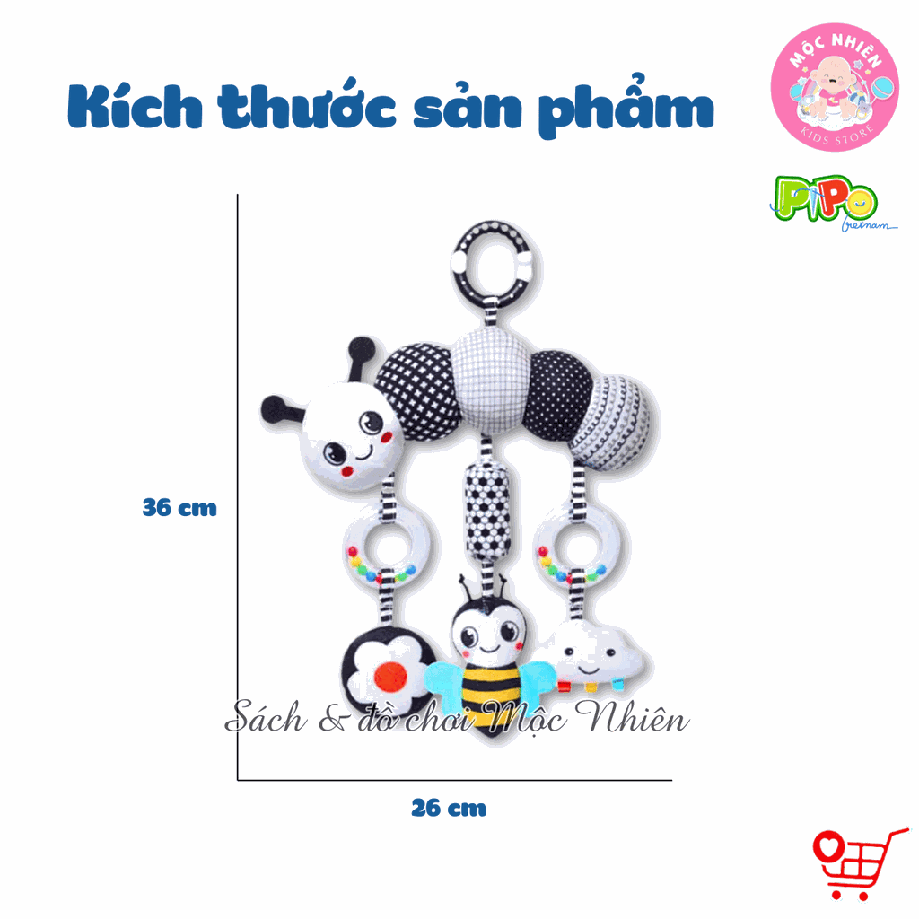 Đồ chơi treo nôi cũi xe đẩy bằng vải bông có âm thanh leng keng cho bé sơ sinh - Pipovietnam