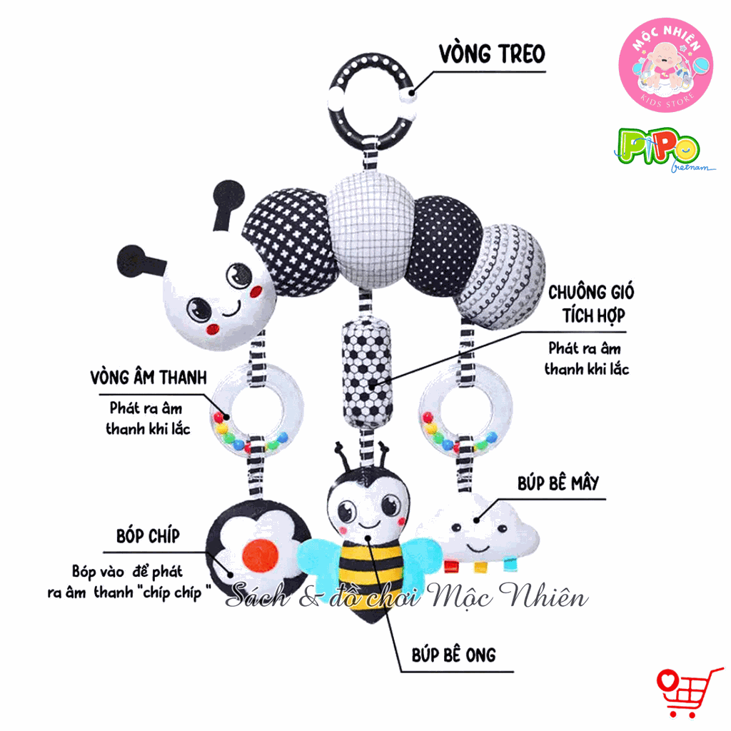 Đồ chơi treo nôi cũi xe đẩy bằng vải bông có âm thanh leng keng cho bé sơ sinh - Pipovietnam