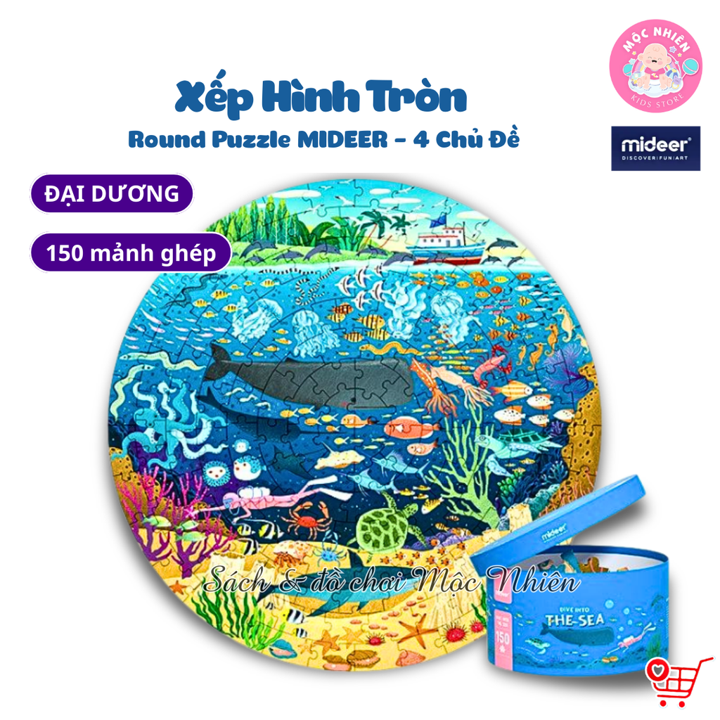 Đồ Chơi Xếp Hình Puzzle MIDEER Dạng Hộp Tròn - 04 Chủ Đề Khu Rừng, Vũ Trụ, Động vật và Đại dương (150 Mảnh Ghép)